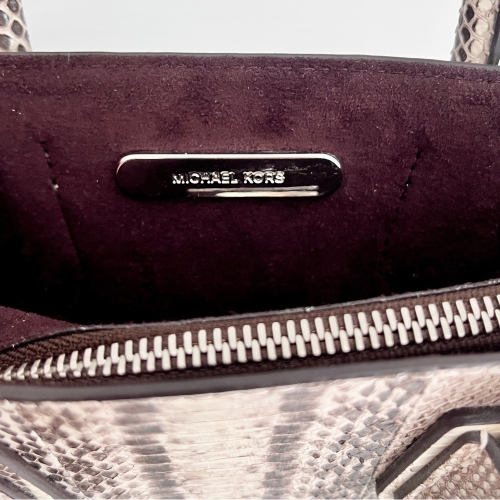 Michael Kors Beige Genuine Snakeskin ‘Mercer’ Crossbody Satchel Bag - Picture 10 of 14